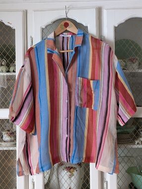 Talulah Breezy Surfer Multicolor Striped Short-Sleeve Shirt Summer